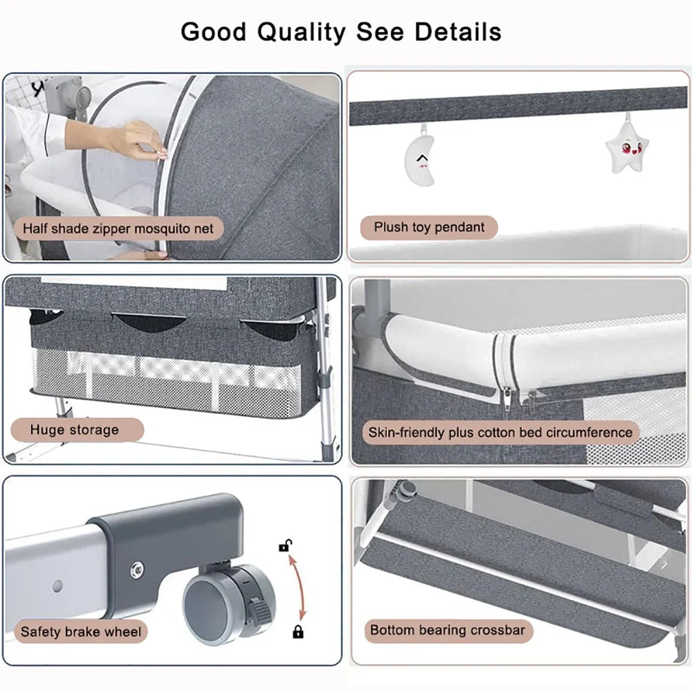 Bassinet for Baby,Automatic Rocking Bassinet with Remote,Wheels, Newborn Bedside Sleeper,Co-sleeper suit 0-6M, Travel Baby Cribs