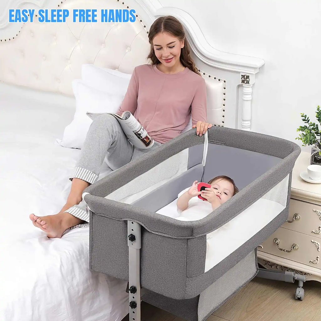 Baby Crib 3 in 1 Baby bed Bedside Crib Baby Playpen 0-3 years child multi-function folding and lifting With Mosquito Net & Wheel