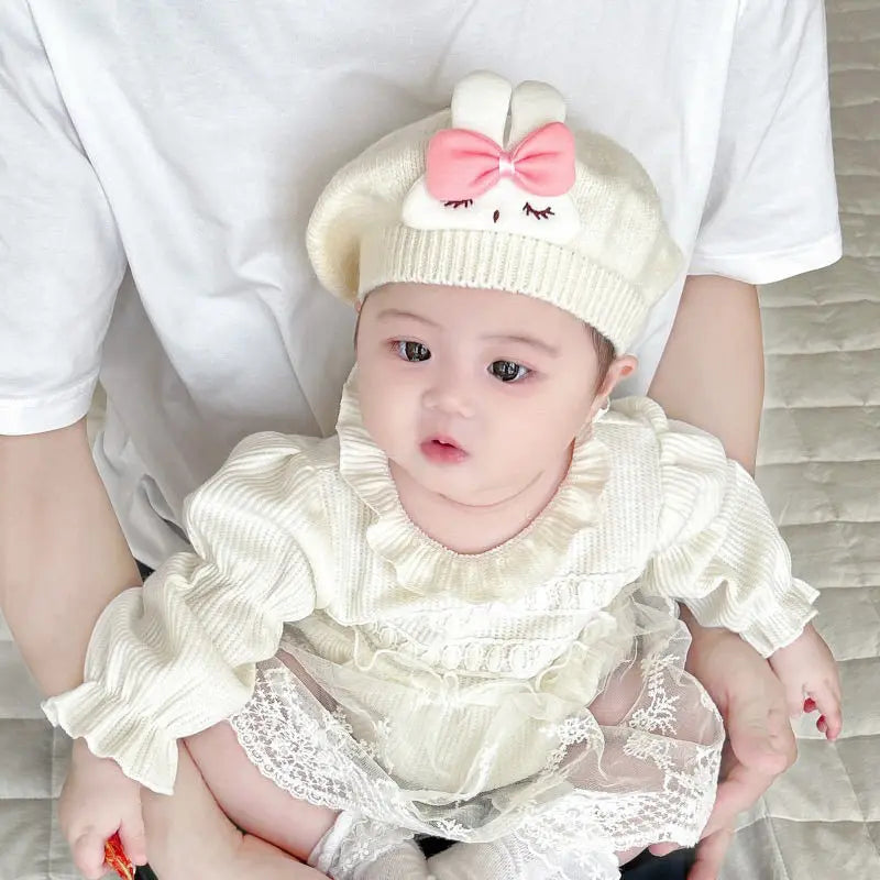 Sweet Cartoon Rabbit Baby Beret Hats Korean Princess Girl Cap Beanies Soft Infant Toddler Artist Painter Caps
