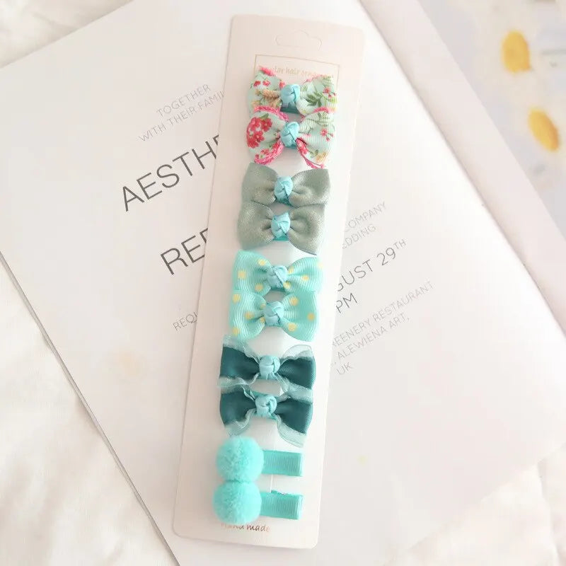 10Pcs Plaid Bowknot Baby Girl Hairpins Floral Dot Children Hair Clips Kid Barrettes Headwear