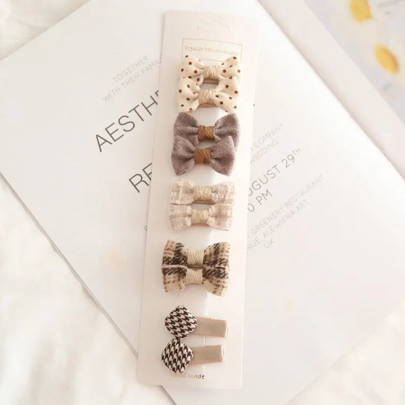 10Pcs Plaid Bowknot Baby Girl Hairpins Floral Dot Children Hair Clips Kid Barrettes Headwear