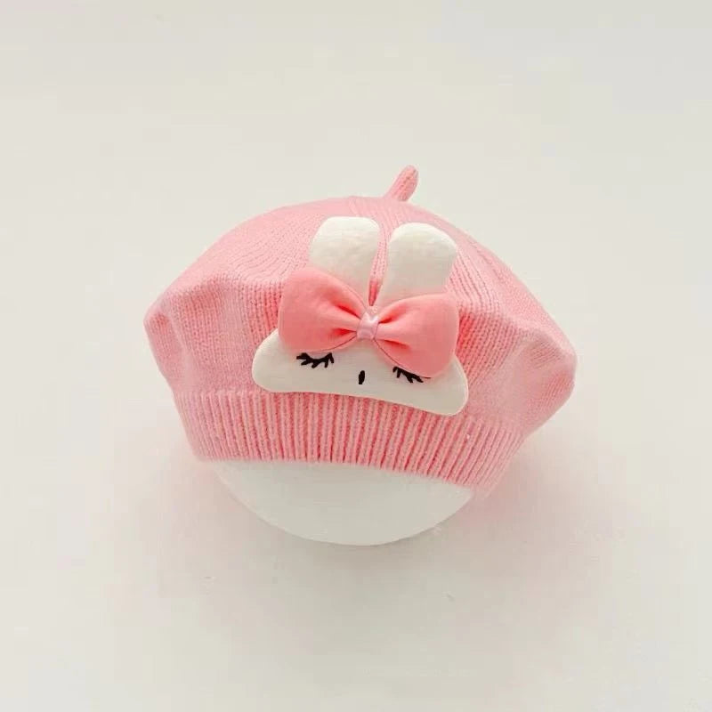 Sweet Cartoon Rabbit Baby Beret Hats Korean Princess Girl Cap Beanies Soft Infant Toddler Artist Painter Caps