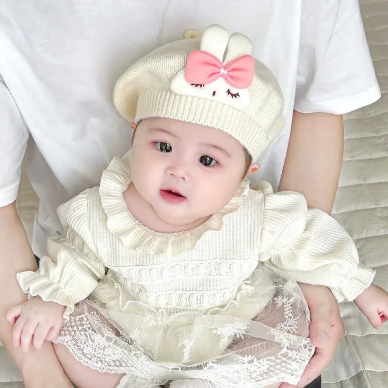 Sweet Cartoon Rabbit Baby Beret Hats Korean Princess Girl Cap Beanies Soft Infant Toddler Artist Painter Caps