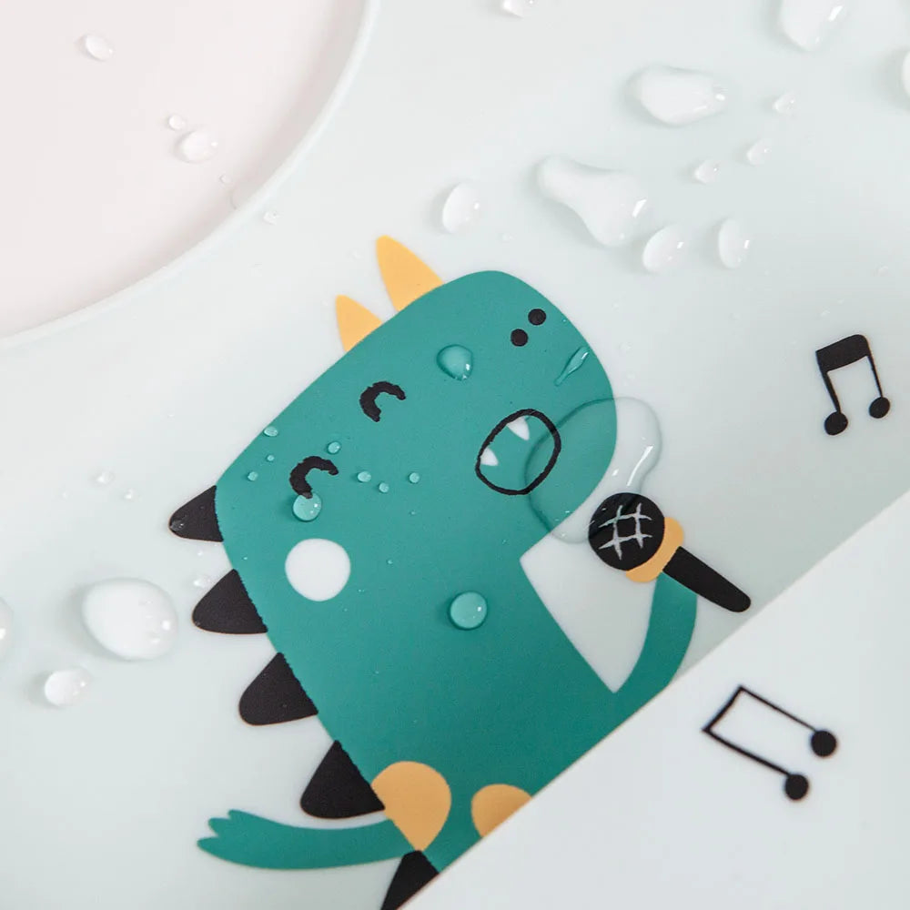 Waterproof Bibs For Kids Feeding Baby Eating Stuff Soft Silicone Babeast Cartoon Printed Adjustable Baby Tasting Feeding Bibs