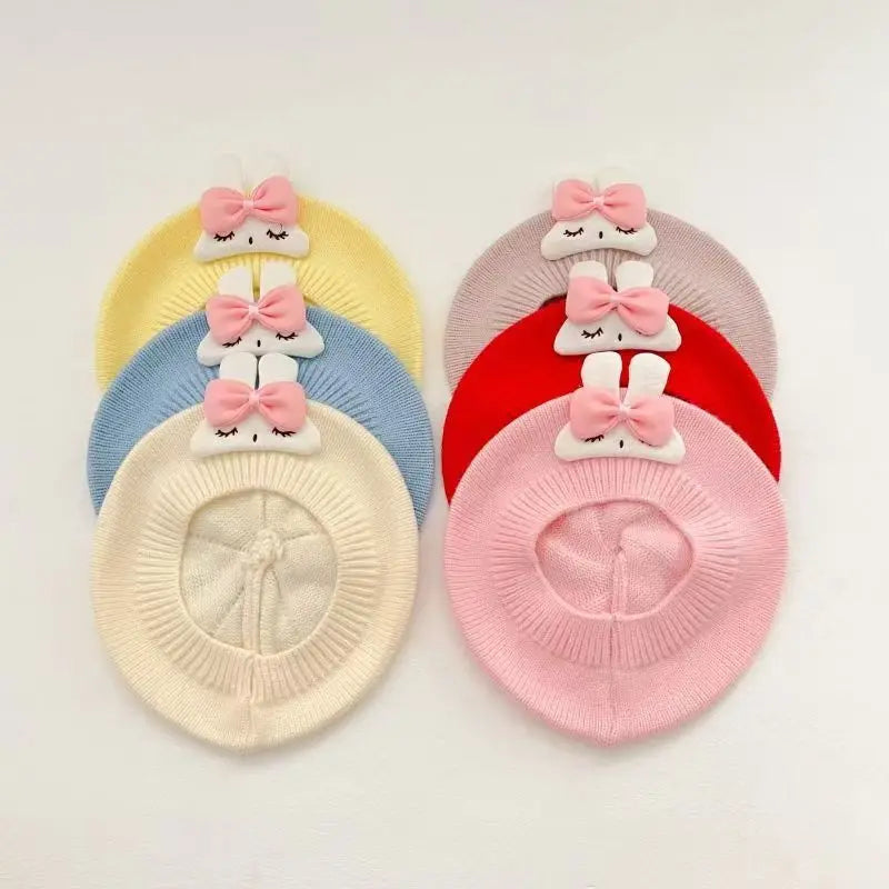 Sweet Cartoon Rabbit Baby Beret Hats Korean Princess Girl Cap Beanies Soft Infant Toddler Artist Painter Caps