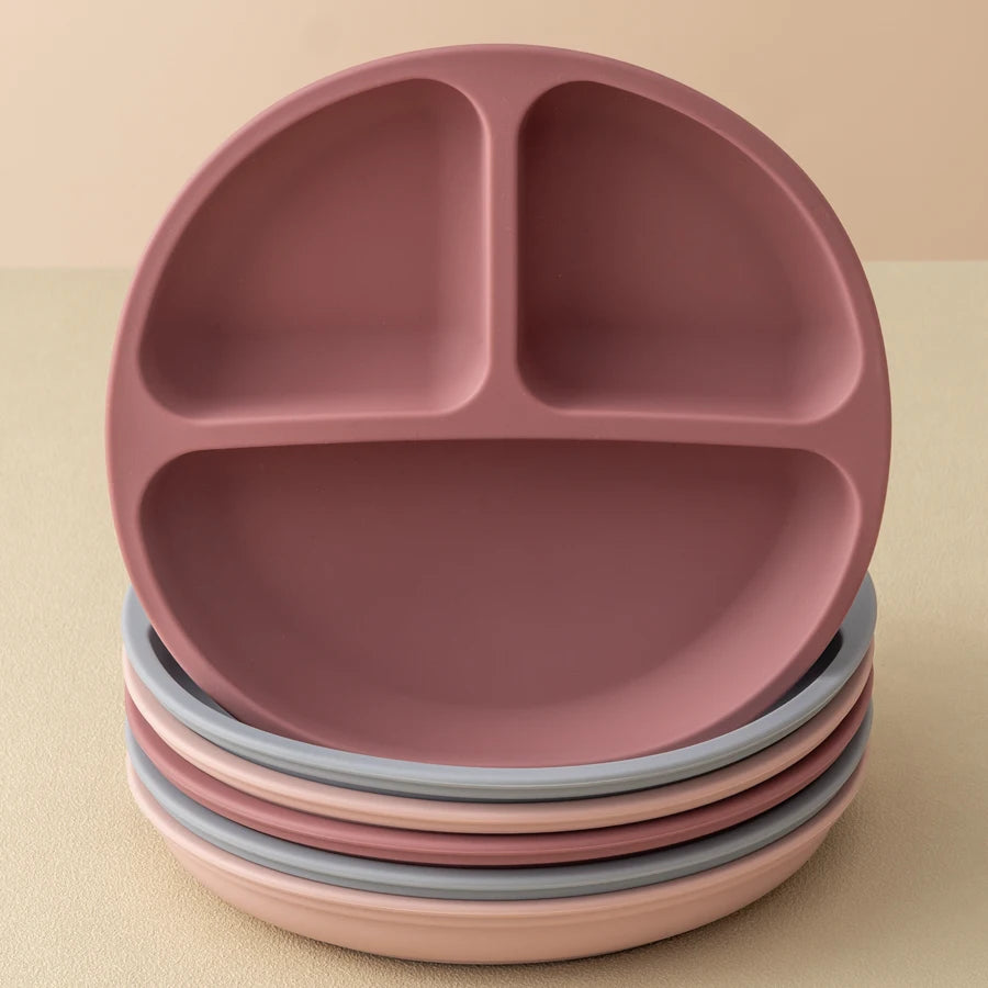 BPA Free Solid Color Dishes Children Dishes Suction Plates Silicone Baby Dining Plate For Toddlers Baby Training Feeding Bowl